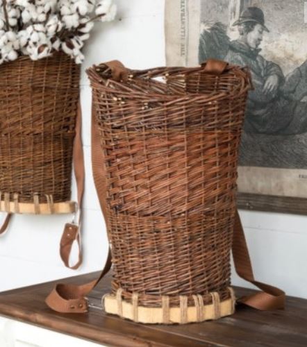 Willow Picking Basket with Leather Strap Detail